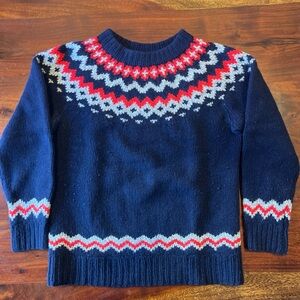 Bonobos Navy Fair Isle Crewneck Sweater with Red & Light Gray Accents